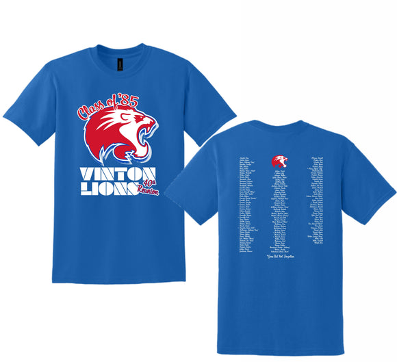 VHS CLASS OF '85 ROYAL BLUE 50/50 TEE-40 YEAR REUNION